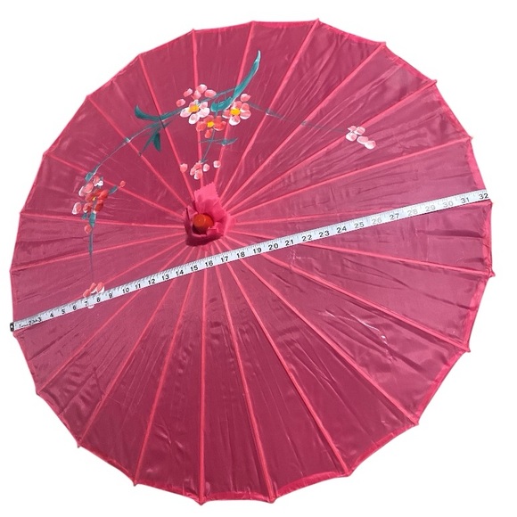 Pink Japanese Parasol Chinese Nylon Umbrella for Photos Costumes Wedding Sz 32” - Picture 10 of 12